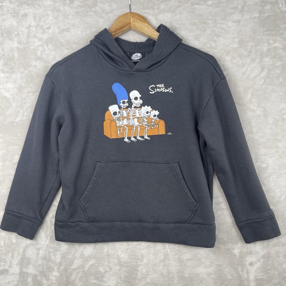 Simpsons Halloween Skeleton Couch Youth Hoodie Size Large Grey 10-12 *flaws*